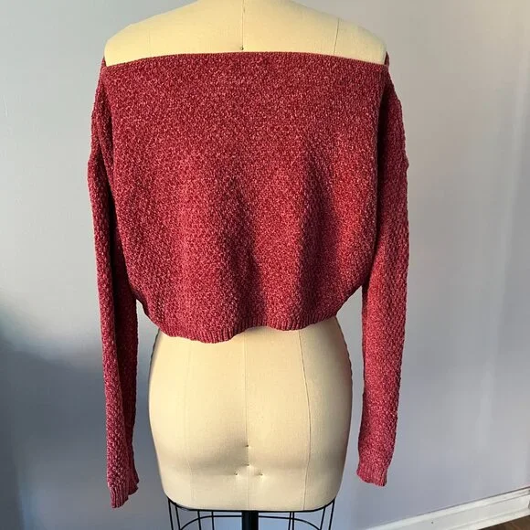 Nasty Gal Women's Cropped Long sleeve Super Soft Rose Pullover Sweater Sz S - Picture 2 of 9